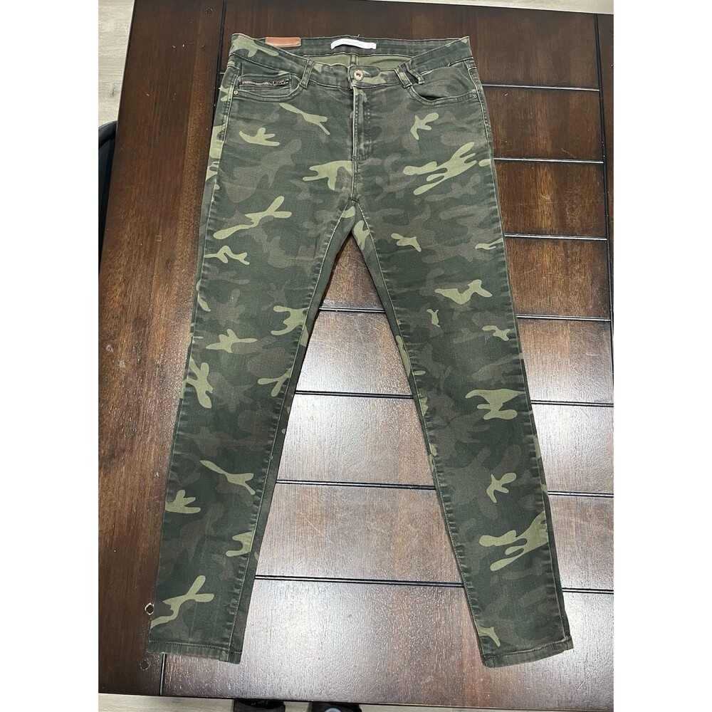 Zara Trafaluc Camo Skinny Jeans Womens Size 10 Green Camouflage Stretch Denim